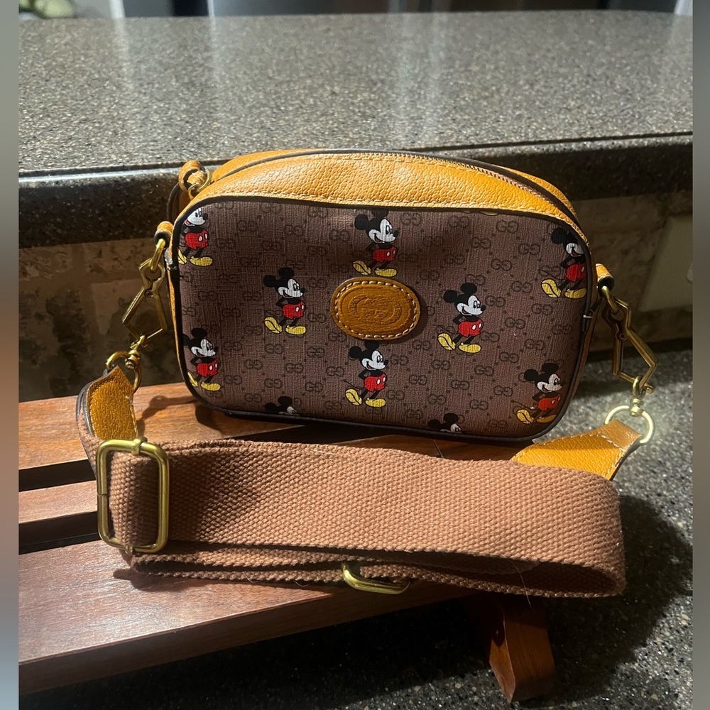 Disney Mickey Mouse "Gucci" looking Brown and Tan Crossbody  Bag